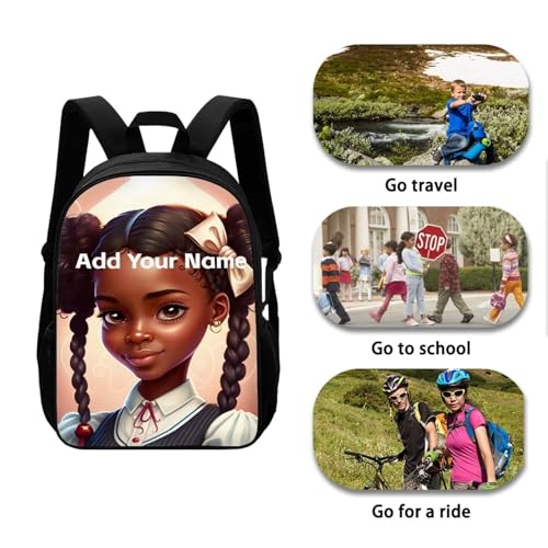 Custom Name Bookbag for Girls Elementary/Kindergarten School Bag African Black Kids Backpack with Water Bottle Holder Personalized Book Bag - color: African Black Girl-25