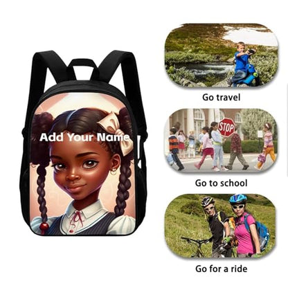 Custom Name Bookbag for Girls Elementary/Kindergarten School Bag African Black Kids Backpack with Water Bottle Holder Personalized Book Bag - color: African Black Girl-25