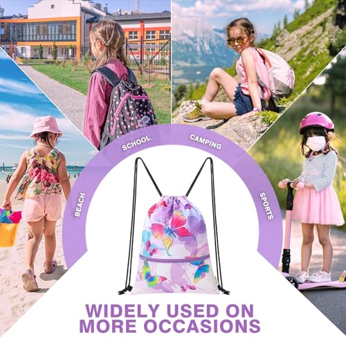 WAWASAM Kids Drawstring Backpack, Gym Swim Bag Cinch Bag for Girls Boys with Zipper Pocket - color: Butterfly