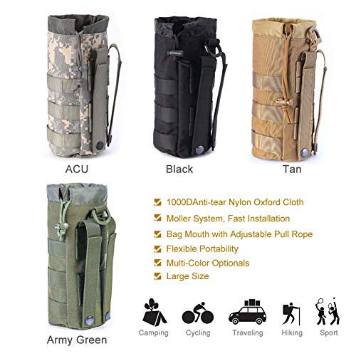 Upgraded Sports Water Bottles Pouch Bag, Tactical Drawstring Molle Water Bottle Holder Tactical Pouches, Travel Mesh Water Bottle Bag Tactical Hydration Carrier - color: Army-1Pack