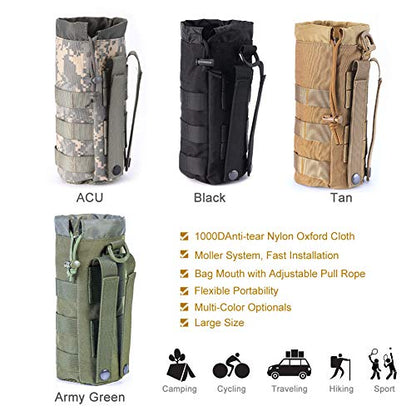 Upgraded Sports Water Bottles Pouch Bag, Tactical Drawstring Molle Water Bottle Holder Tactical Pouches, Travel Mesh Water Bottle Bag Tactical Hydration Carrier - color: Army-1Pack