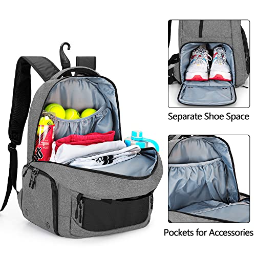 DSLEAF Tennis Bag for Men/Women to Hold 2 Rackets, Tennis Backpack with Separate Shoe Space for Tennis Sport - color: Grey