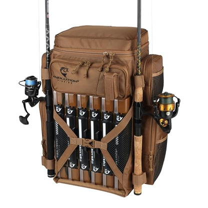 Evolution Fishing Drift Series Tackle Backpack, Outdoor Rucksack w/ 6 Fishing Tackle Trays, Heavy Duty - color: Coyote, size: 3700