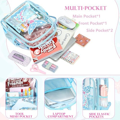 AO ALI VICTORY Clear Backpack for School,PVC Transparent Kids Bookbag for Girls Boys Cute Toddler Back Pack Kindergarten Elementary Schoolbag Stadium Approved See Through Backpacks, Blue Mermaid - color: Blue Mermaid