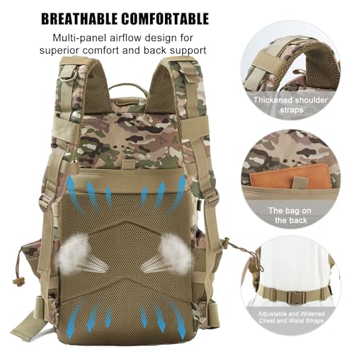 Military Tactical Backpack 25L Day Backpack for Men Molle Army 3 Days Assault Pack Bug Out Bag Water Resistant and Heavy Duty Hiking Treeking Rucksack - Camouflage - color: Camouflage, size: 25L