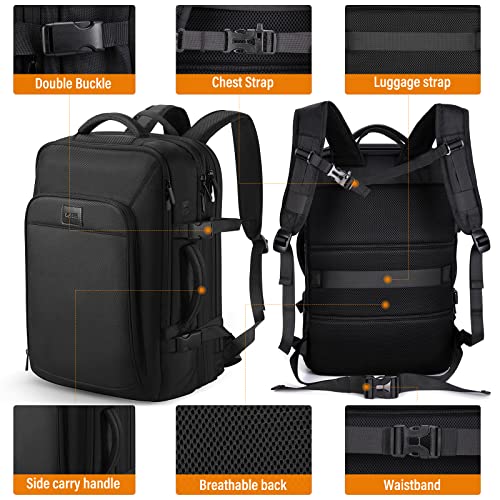HOMIEE 50L Travel Backpack Carry On Luggage 22x14x9 Airline Approved, Extra Large Expandable Laptop Backpack - color: Black