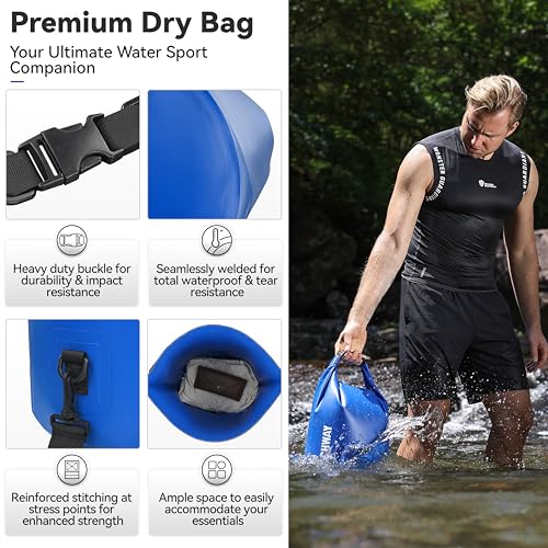 MARCHWAY Floating Waterproof Dry Bag Backpack 5L/10L/20L/30L/40L, Roll Top Sack Keeps Gear Dry for Kayaking, Rafting, Boating, Swimming, Camping, Hiking, Beach, Fishing - color: Dark Blue, size: 5L