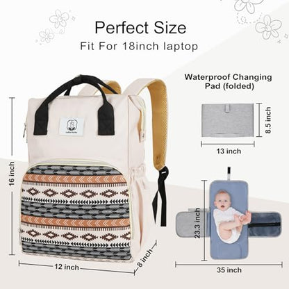 Western Diaper Bag with Changing Pad, Large Baby Bags Backpack with Stroller Straps & Insulated Pockets, Multifunction Waterproof Travel Diapers Back pack for Women & Man, Boho - color: Khaki