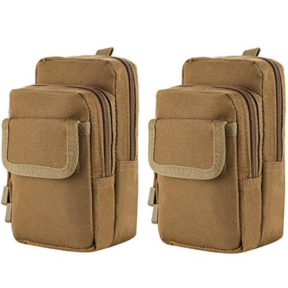 FRTKK 2 Pack Molle Pouches - Tactical Compact Water-Resistant EDC Pouch Bag Small Utility Pouch - color: 2 Pack-Tan 2
