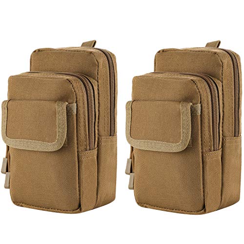 FRTKK 2 Pack Molle Pouches - Tactical Compact Water-Resistant EDC Pouch Bag Small Utility Pouch - color: 2 Pack-Tan 2