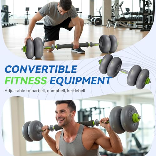 LIFERUN Adjustable Dumbbell Set, Soft PVC Coated, 45lbs/67lbs Free Weight Set Home Gym, 4-in-1 Used As Barbell, Dumbbells, Kettlebell, Weight Plates, Weights Dumbbells Set, Space Saving Fitness Exercise For Men/Women - color: Grey, style: 45lb