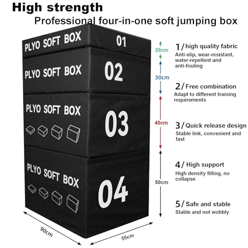 LICOME 4-in-1 Foam Jumping Exercise Box Plyo For Home Gym Non-slip PU Leather Cover For Workouts Training Strength - size: 4