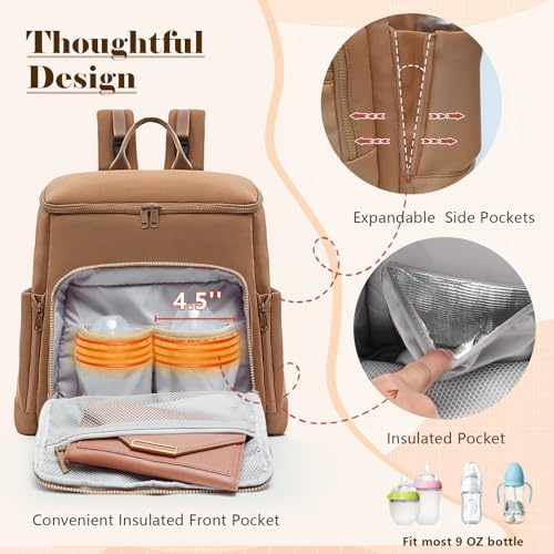 Diaper Bag Backpack, Neoprene Bag Backpack, Large Diaper Backpack with 16 Diaper Bag Organizers, 4 Insulated Pockets, Lighweight Travel Baby Bag with Changing Pad for Mom & Dad, Brown - color: Brown