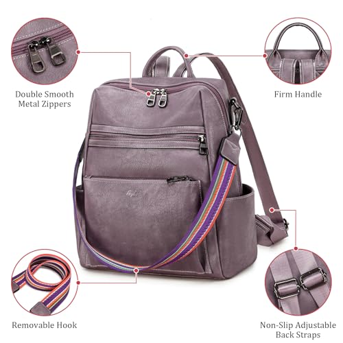 AGLOD Leather Backpack Purse for Women Designer Ladies Shoulder Bag Fashion Faux Work Travel Handbags - color: Kcus22001-purple
