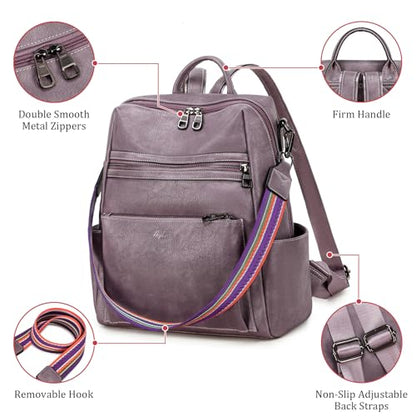 AGLOD Leather Backpack Purse for Women Designer Ladies Shoulder Bag Fashion Faux Work Travel Handbags - color: Kcus22001-purple