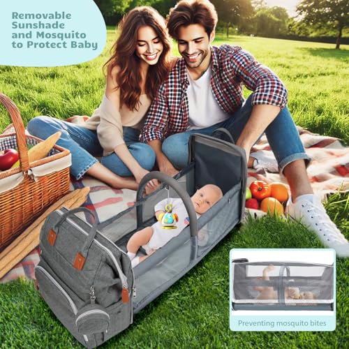 Diaper Bag Backpack for New Parents, Large Capacity Baby Travel Bag with Bottle Holders, Multiple Compartments (Grey) - color: Grey
