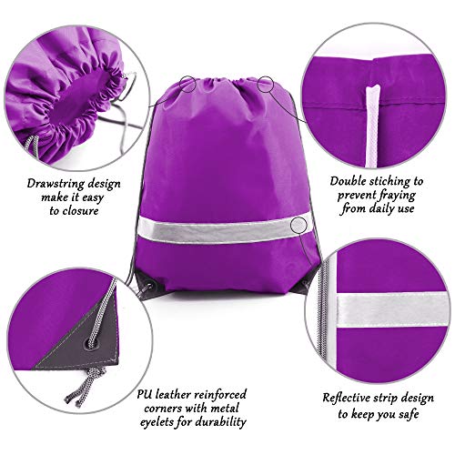 BeeGreen 20 Pieces Purple Drawstring Backpacks Bulk, Draw String Bags for Gym Sport, Reflective Cinch Blank Bag - color: Reflective Purple-s