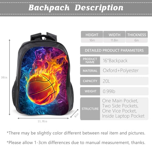 Basketball Backpack Kids Sports Bookbag 16inch Schoolbag With Lunch Box Bag And Pencil Case Set For Boys Girls - color: Basketball