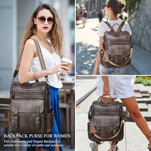 Shrrie Vegan Leather Backpack Purse for Women with Magnetic Pocket Design - color: Chocolate