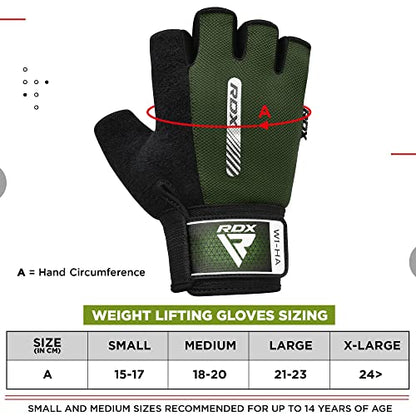 RDX Weight Lifting Gloves Gym Fitness Workout, Anti Slip Padded Full Palm Protection, Ultra Ventilated, Bodybuilding Strength Training HIIT WOD Exercise, Half Finger Men Women Cycling Rowing Climbing - color: Army Green, size: Large