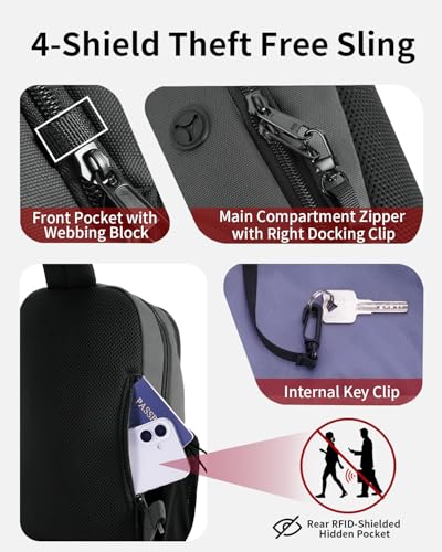 ECOHUB Anti-Theft Crossbody Bag Men Women, RFID Blocking Lightweight Sling Backpack Eco-Friendly with 9 Pockets Sturdy SBS Zippers Water Resistant for Travel Work Hiking Outdoor, Grey - color: Grey