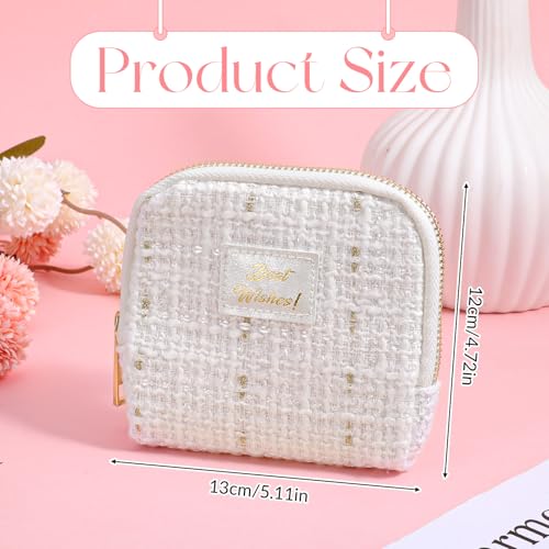 Travel Jewelry Case Organizer, Multi Compartment Design Jewelry Pouch with Zipper, Portable Soft Velvet Bag with Pouches for Storage Bracelet Rings Earring Beaded necklace, Wedding Gifts White
