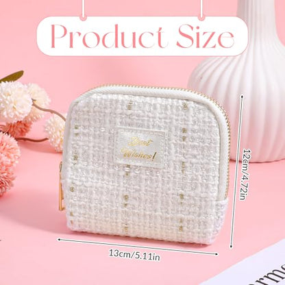 Travel Jewelry Case Organizer, Multi Compartment Design Jewelry Pouch with Zipper, Portable Soft Velvet Bag with Pouches for Storage Bracelet Rings Earring Beaded necklace, Wedding Gifts White