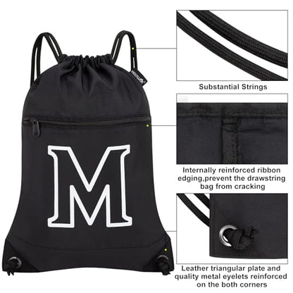 HOLYLUCK Drawstring Bags Initial Backpack Sackpack Cinch Bags for Sports, Gym, Travel, Beach (Black-M) - color: Black-m