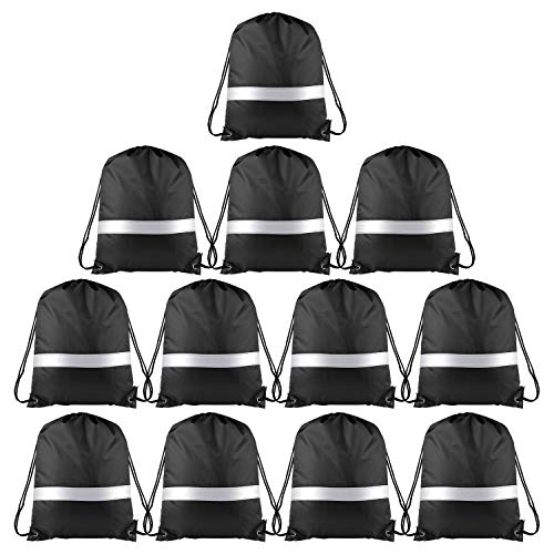 KUUQA 12 Pcs Drawstring Backpack Bag Bulk Reflective Black - color: Black
