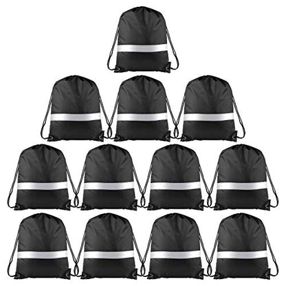 KUUQA 12 Pcs Drawstring Backpack Bag Bulk Reflective Black - color: Black