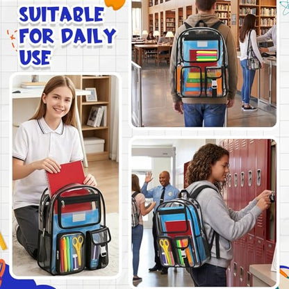 Amylove 29 Pcs Clear Backpacks with Study Supplies, 17in Transparent PVC Bag for Elementary, Intermediate, or High School, Stadium Approved See Through Bookbag to Study Supplies for Students - size: 17in