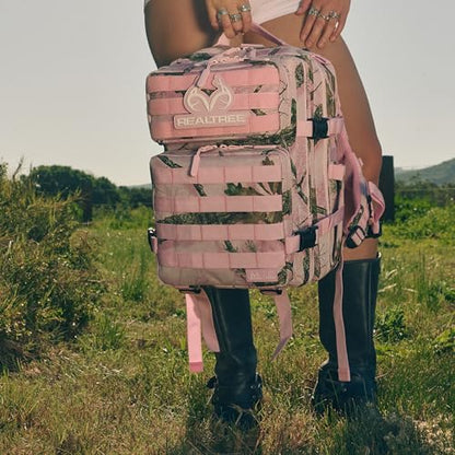 WOLFpak 25L Athletic Gym Backpack (Realtree APX Flushing Pink) Durable 1000D Waterproof Oxford Material w/MOLLE Webbing, Laptop Pocket & Dual Cup Holders, Durable Fitness/Travel/Military Daypack - color: Realtree Apx Flushing Pink