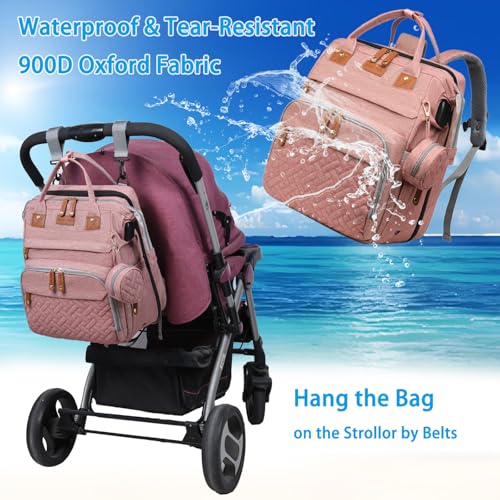 Jeryswet Baby Diaper Bags with Changing Station, Waterproof Large Capacity Diaper Bag Backpack for Moms Dads with USB Charging Port and Stroller Straps, Baby Shower Gifts, Pink - color: Pinks