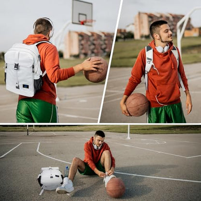 Basketball Backpack with Ball and Shoes Compartment Large Basketball Bag Backpack for Men Women Fit Volleyball, Soccer, Football, Sports Training Equipment Bags, White - color: White