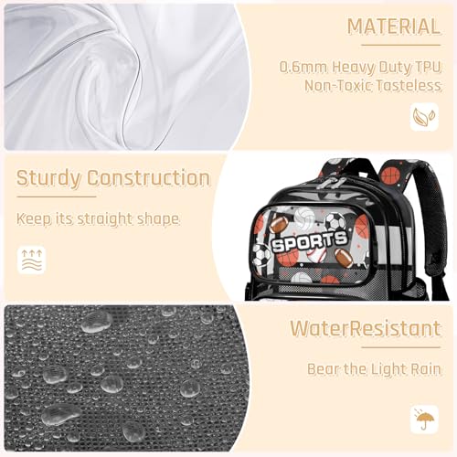 Clear Backpack for Boys and Girls,Kids Clear Backpacks for School,Heavy Duty Transparent Bookbag Stadium Approved - color: Black-multi Ball-backpack Only
