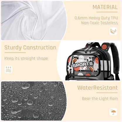 Clear Backpack for Boys and Girls,Kids Clear Backpacks for School,Heavy Duty Transparent Bookbag Stadium Approved - color: Black-multi Ball-backpack Only