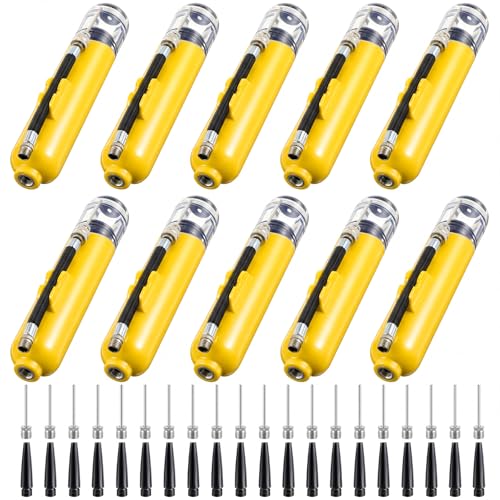 10 Pack Ball Pump with Needle - Sports Ball Pump Bulk, Dual Action Hand Air Inflator for Basketball Soccer Football Volleyball, Portable Inflator with Needles & Hose for Team School Gym Family - color: Yellow
