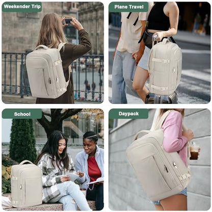 RDTGO Travel Backpack For Women,Personal Item Travel Bag Fits 17" Laptop,Flight Approved Carry-On Backpack, Hiking Backpack,Waterproof Outdoor College Casual Daypack (Beige) - color: Beige