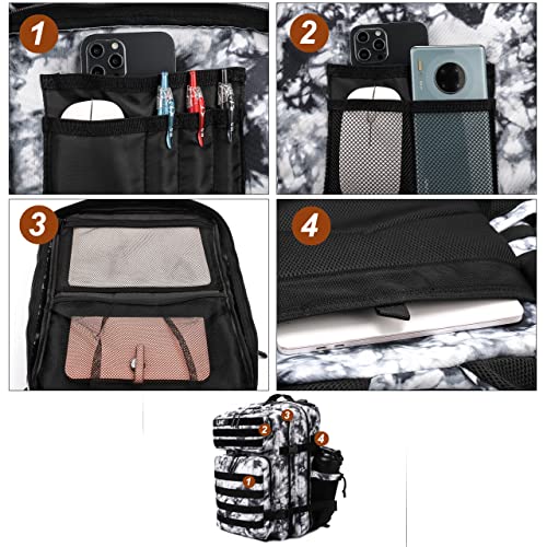 LHI Military Tactical Backpack for Men Molle Daypack 45L Army 3 Days Assault Pack Bag Large Rucksack With Bottle Holder Black and White(12*20*12) - color: 1.2 Black and White