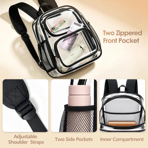 TILYMOL Clear Backpack Stadium Approved, Clear Bag with Phone Pocket, Large - color: Black, size: Large