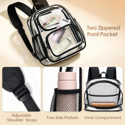 TILYMOL Clear Backpack Stadium Approved, Clear Bag with Phone Pocket, Large - color: Black, size: Large