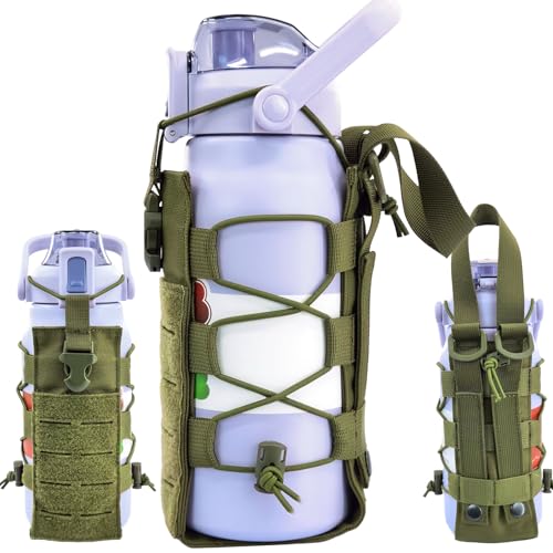 Molle Water Bottle Holder Pouch, 16-77 oz Adjustable Capacity Tactical Bottle Bag, Compatible with Backpack, Vest, Belt for Outdoor Activities - color: Green, style: Basic