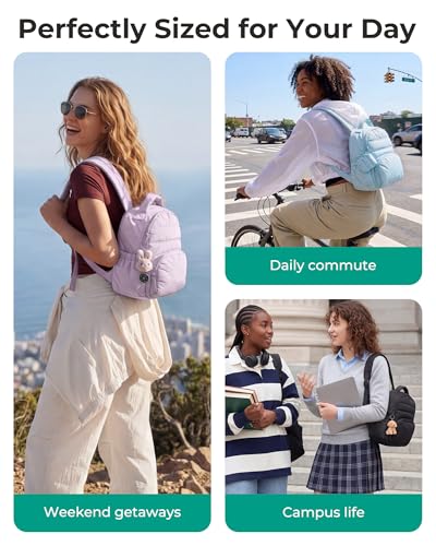 BAGSMART Small Backpacks for Women, Lightweight Puffer Mini Backpack Purse with Pouch, Quilted Casual Daypack, Water-Resistant Bookbag for Daily Travel College, 2-in-1 Set, Coffee Brown - color: Coffee Brown