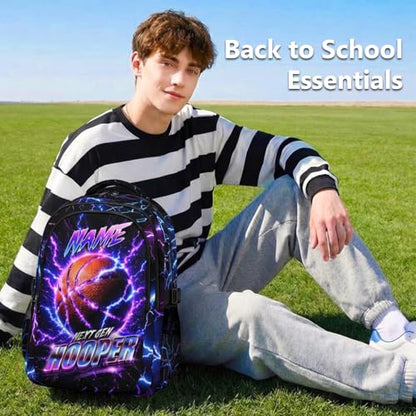 Kids School Backpack, Basketball Back Pack for Boys Teens Team Players - 17 Inch Lightning Sport Bookbag for Primary, Large Capacity School Supplies - color: Purple