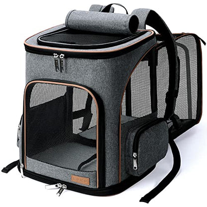 Lekereise Cat Backpack Expandable Pet Carrier Backpack for Small Cats and Dogs, Airline-Approved Foldable Dog Carrier Backpack with Inner Safety Leash, Grey - color: Grey, size: 21.7"L x 13.0"W x 15.0"H