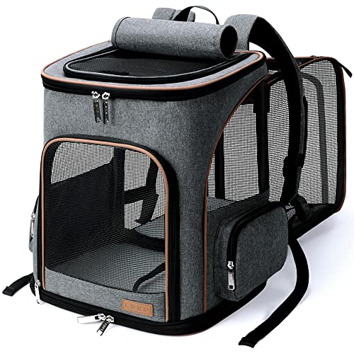Large Cat Backpack Expandable Pet Carrier Backpack, Lekereise Dog Backpack Carrier for Small Dogs and Medium Cats, Grey - color: Grey, size: 23.6"L x 13.4"W x 15.0"H
