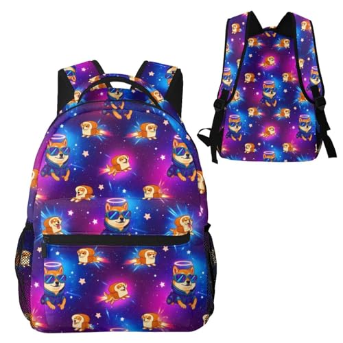 Casual Travel Daypack Purple Galaxy Space Shiba Inu Doge, Multi Pocket Water Resistant Backpack for Men Women Weekend Getaways - color: Pattern (12)