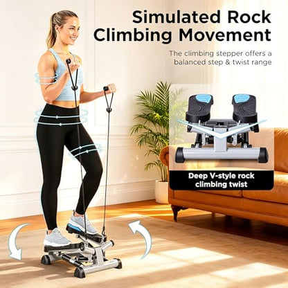 Efitment Mini Stepper for Exercise at Home, Twist Stair Stepper with Resistance Bands, LCD Monitor, Compact Cardio Step Machine for Full Body Workout - style: With Resistance Bands
