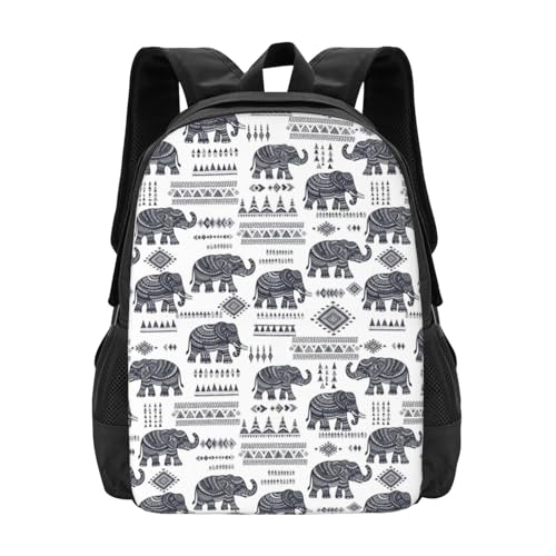 Slim Anti Theft Laptop Backpack African Ethnic Elephant, Large Volume Travel Daypack Durable Polyester Carry Bag for Office Business Outdoor Trekking - color: Design (1203)