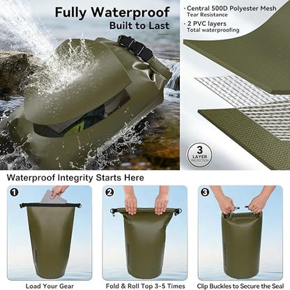 MARCHWAY Floating Waterproof Dry Bag Backpack 5L/10L/20L/30L/40L, Roll Top Sack Keeps Gear Dry for Kayaking, Rafting, Boating, Swimming, Camping, Hiking, Beach, Fishing - color: Army Green, size: 5L